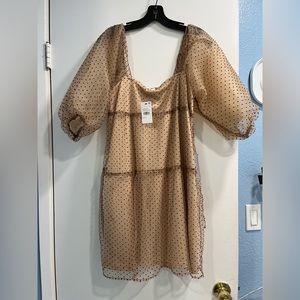 Lush Taupe Polka dot puff sleeve dress